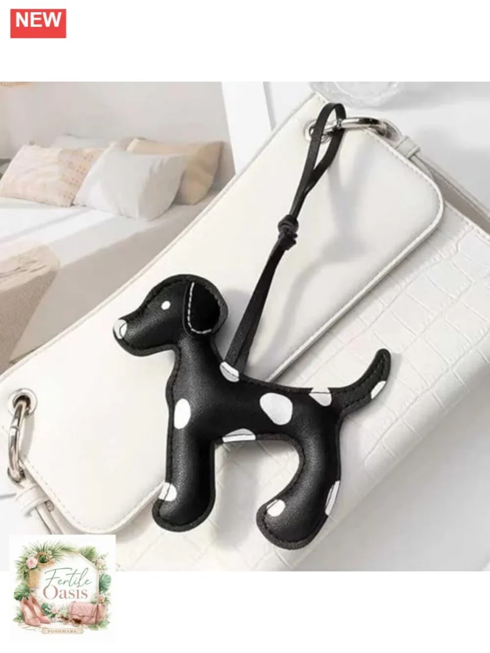 Dalmatian Dog Bag Charm Faux Leather PU Keychain Purse Accessory